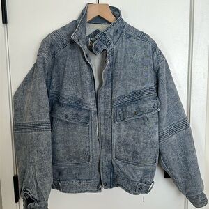 MEMBERS ONLY vintage acid wash denim heavyweight bomber jacket